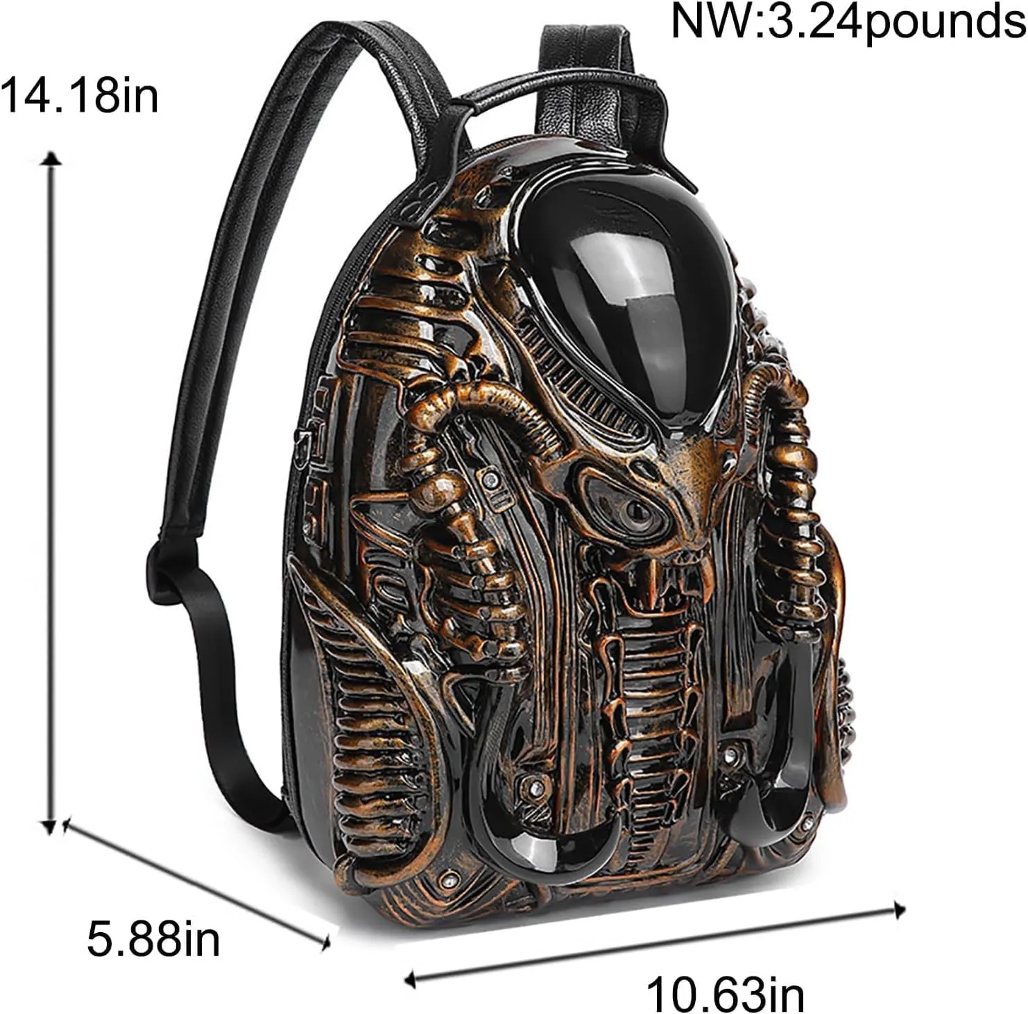 LipSki 3D Xenomorph Shaped Backpack, Steam Punk for Men or Women Y2K Personality Travel Handbag PVC Unique Novelty Alien Purse (white)