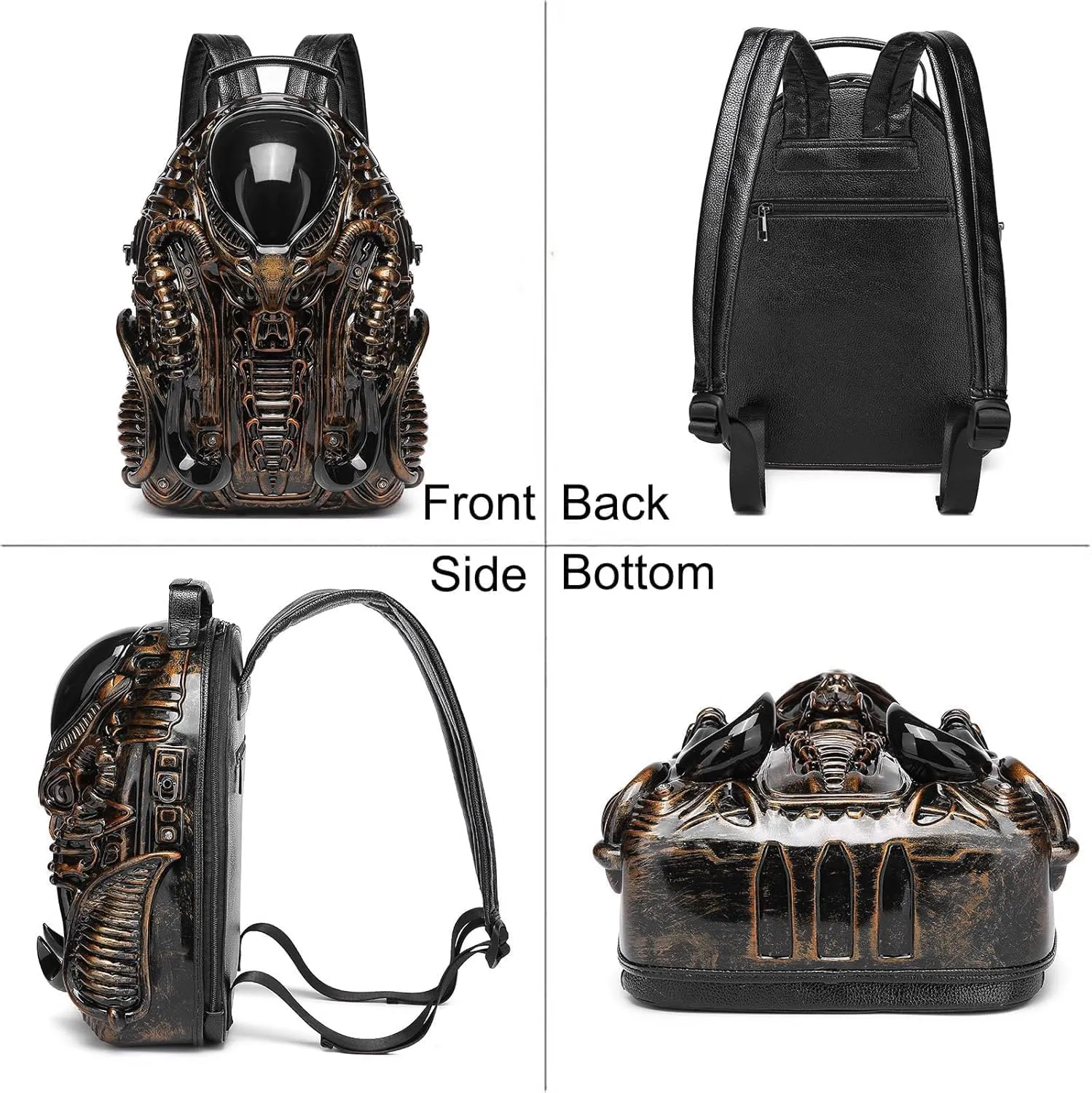 LipSki 3D Xenomorph Shaped Backpack, Steam Punk for Men or Women Y2K Personality Travel Handbag PVC Unique Novelty Alien Purse (white)
