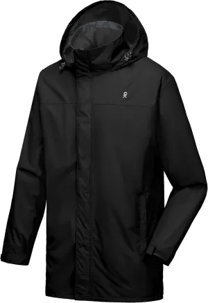 Little Donkey Andy Men's Long Waterproof Rain Jacket with Hood Lightweight Rain Shell for Hiking,Golf,Travel