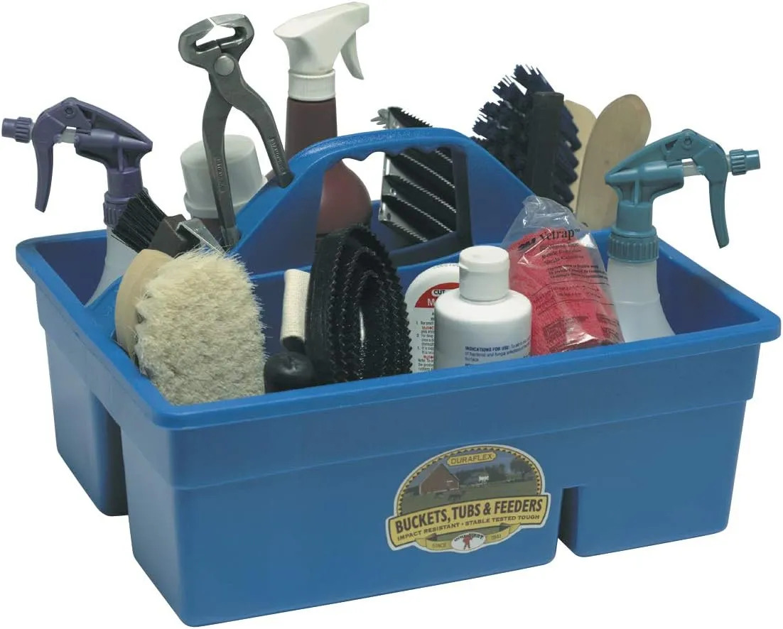 Little Giant® Plastic DuraTote | Horse Grooming DuraTote | Durable Tote Box Organizer with Easy Grip Handle | Extra Thick Sidewalls | Blue