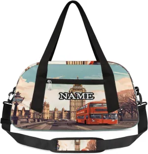 London Street Car Tree Personalized Kids Duffel Bag Custom Gym Sports Duffle Bag Teen Travel Gymnastic Weekender Overnighter Bag Carry on Toe Bag for Boys & Girls