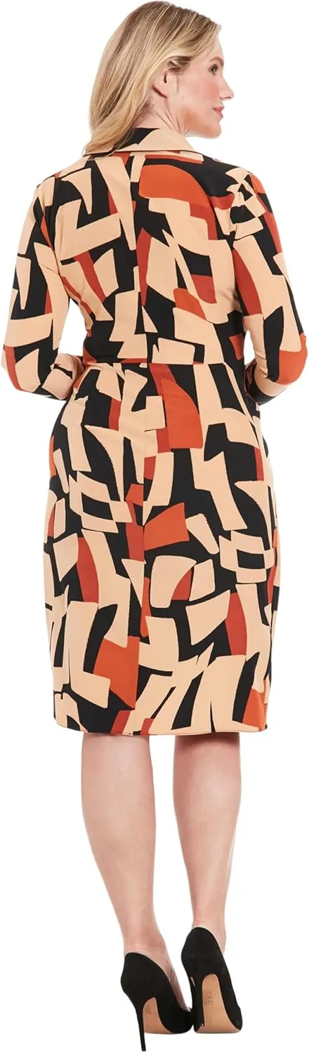 London Times Women's Faux Wrap Side Tie Long Sleeve Midi Dress