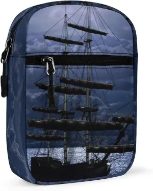 Lonely Sailboat in the Sea Against Full Moon Cloud Dark Blue Adjustable Fanny Waist Pack Pouch, Waterproof Crossbody Runners Bag Wallet for Gym Hiking Fitness Women Men 6.1 x 2.2 x 7.9 inch