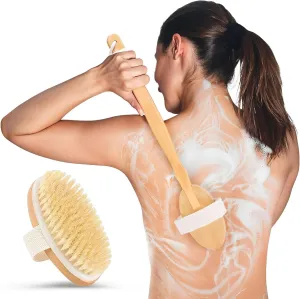 Long Handle Bath Brush for Shower - 20 inch - Back Brush, Shower Brush Back Detachable Natural Stiff Bristle Back Scrubber. Great Gift for Men & Women or Elderly (Regular Bristles)