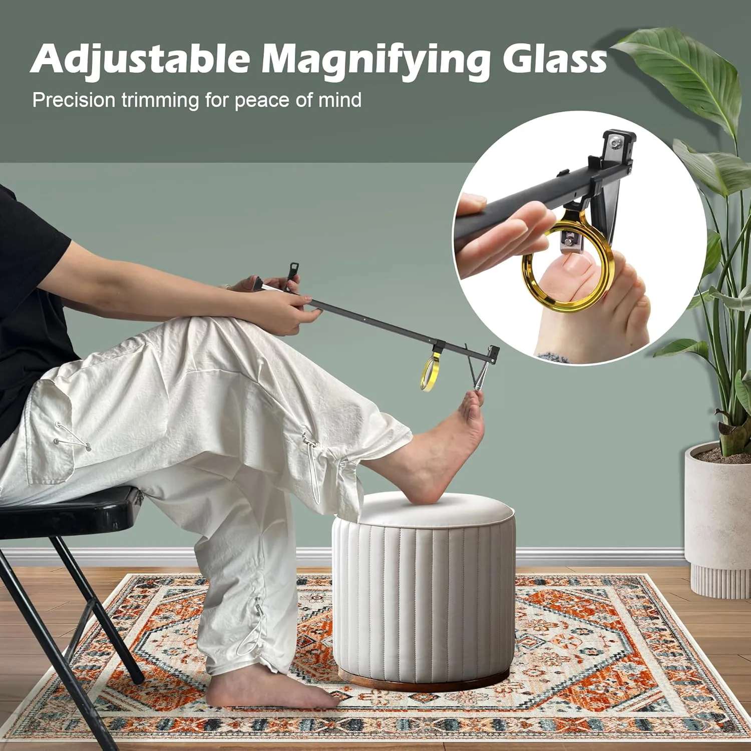 Long Handle Toenail Clippers with Magnifier -Wide Jaw & Ergonomic Design for Seniors, Arthritis & Limited Mobility | Heavy-Duty, No-Bend Trimming(40cm, Black)