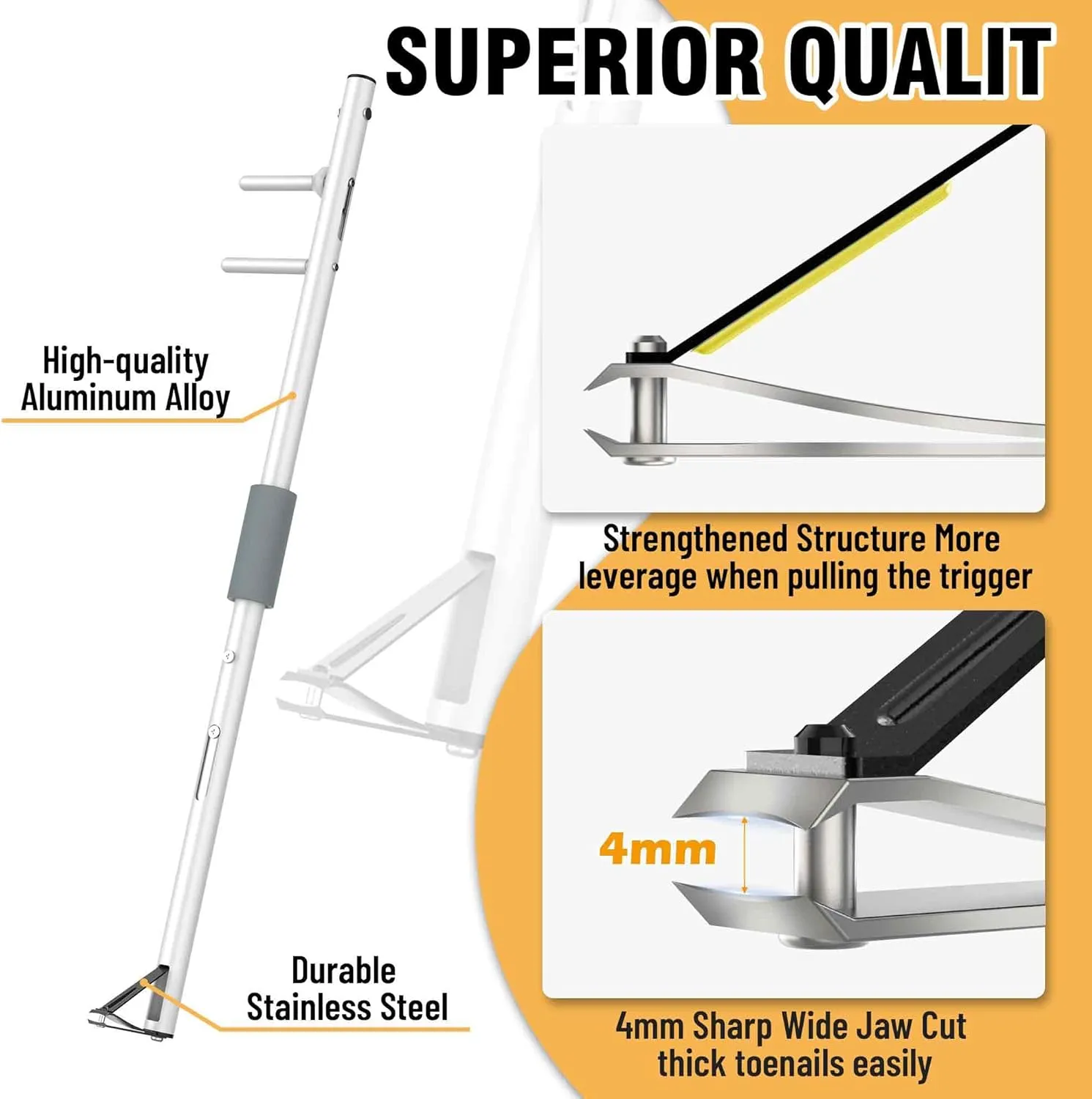 Long Handled Toenail Clippers, Ergonomic Wide Jaw Opening, Ideal for Thick Nails, Seniors, Overweight, Arthritis Sufferers, Easy Reach Pedicure Clippers (XS-16 / 40cm)
