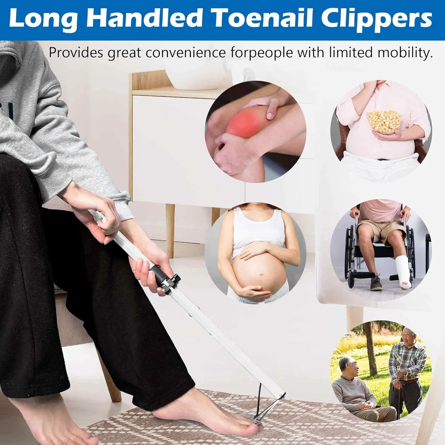 Long Handled Toenail Clippers for Seniors, Overweight, Obese, Pregnant and Waist Patients, 4mm Wide Jaw Opening, No Need to Bending, Cutting Very Easily 1.5 (White, XL-30 / 80cm)