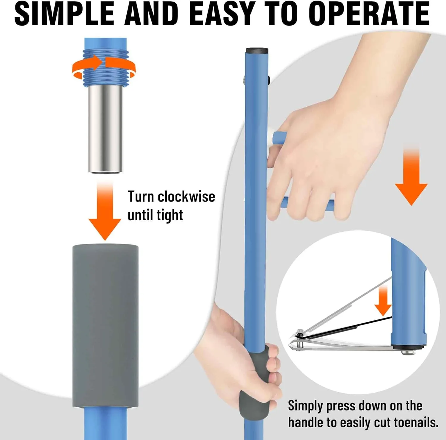 Long Handled Toenail Clippers for Seniors, Thick Nails, Overweight, Arthritis Sufferers, Ergonomic Wide Jaw Opening, White (S-20 / 50cm Blue)