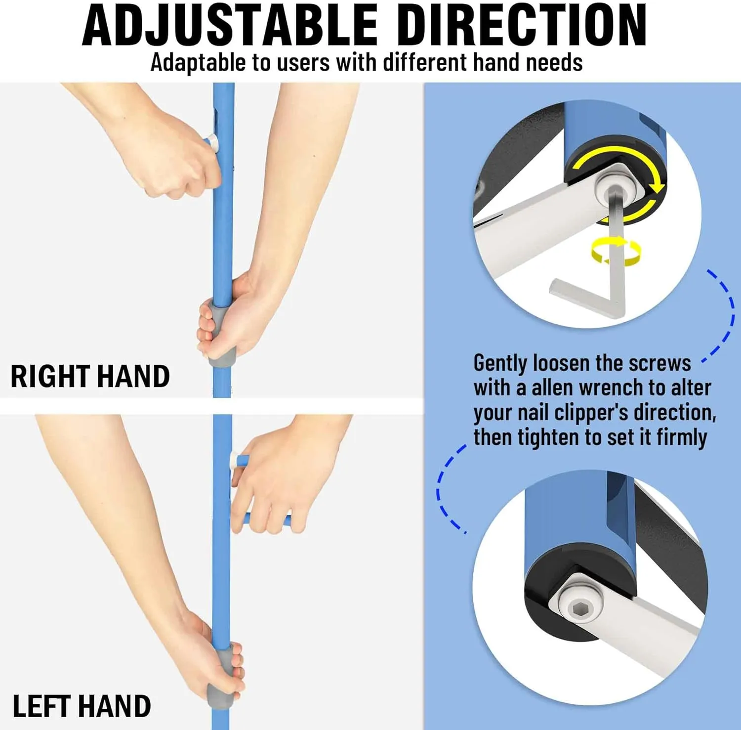 Long Handled Toenail Clippers for Seniors, Thick Nails, Overweight, Arthritis Sufferers, Ergonomic Wide Jaw Opening, White (S-20 / 50cm Blue)