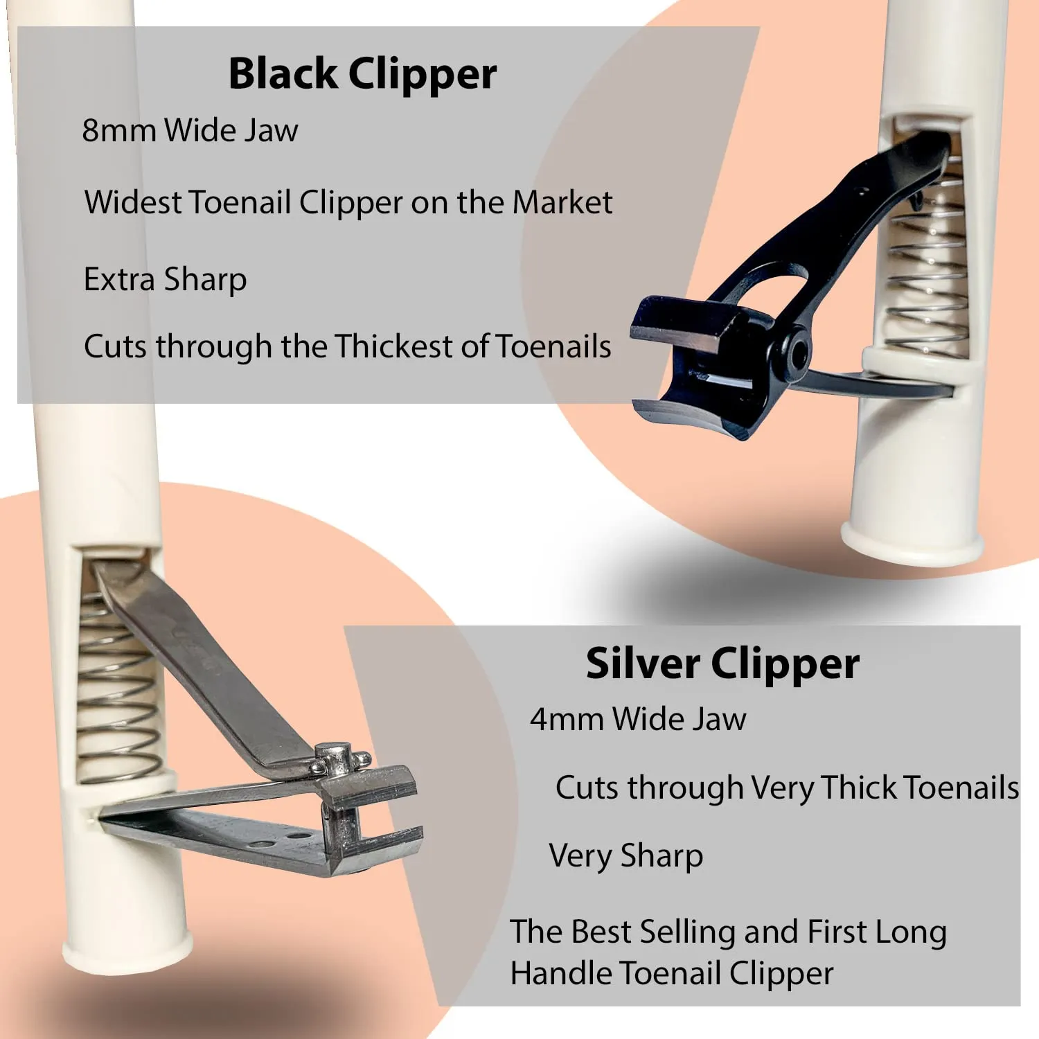 Long Handled Toenail Clippers for Seniors Thick Toenails - Extended Nail Clippers for Seniors - Extension Trimmer for Elderly Ingrown Handicap - Toe Nail Clippers Adult Thick Nails (Black (8mm))