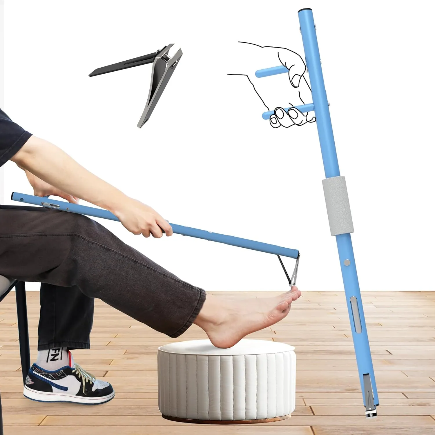 Long Handled Toenail Clippers，4mm Large Opening/No Need to Bending，for Seniors, Overweight, Disabled and Pregnant.(34" / Blue,Including 2 Clippers)