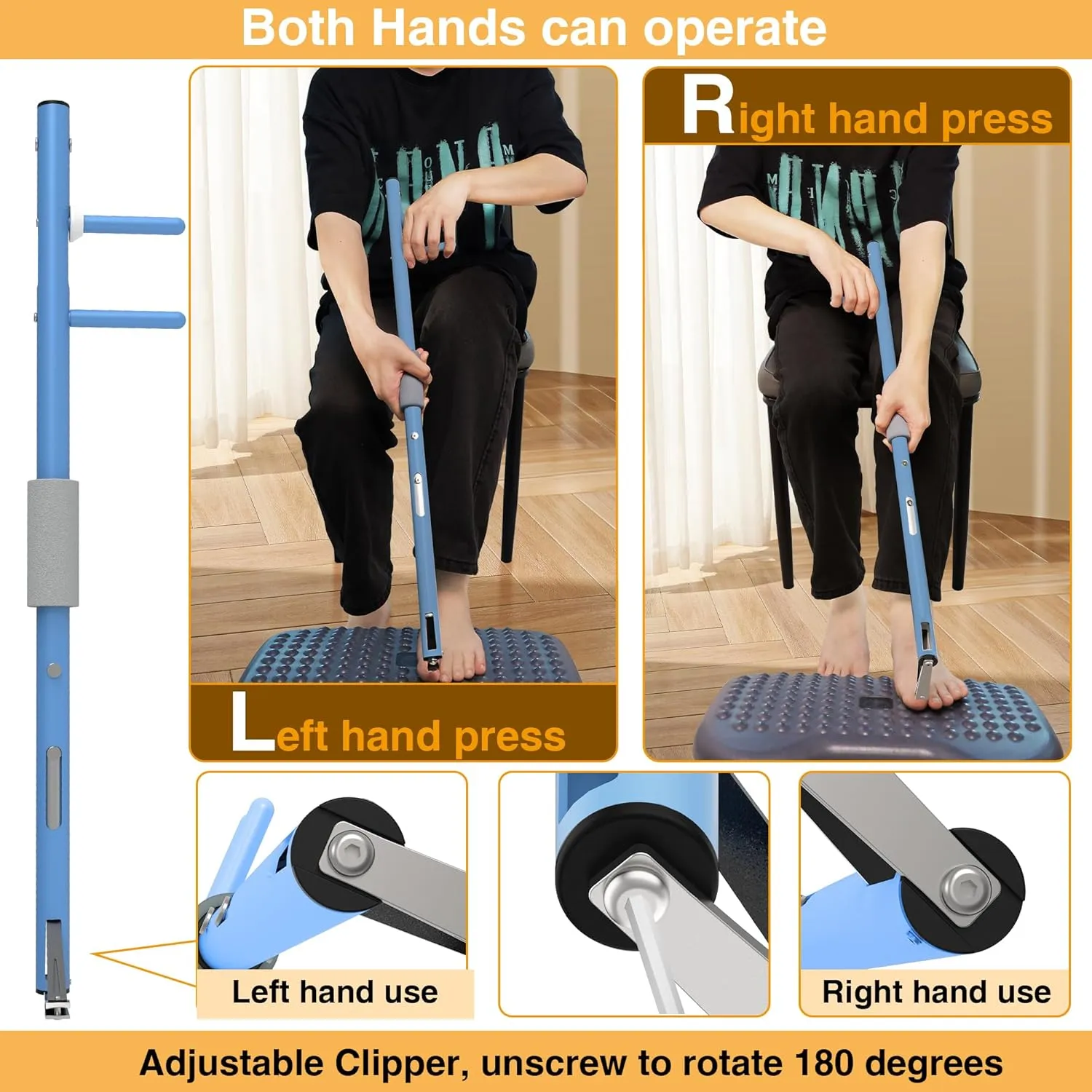 Long Handled Toenail Clippers，4mm Large Opening/No Need to Bending，for Seniors, Overweight, Disabled and Pregnant.(34" / Blue,Including 2 Clippers)