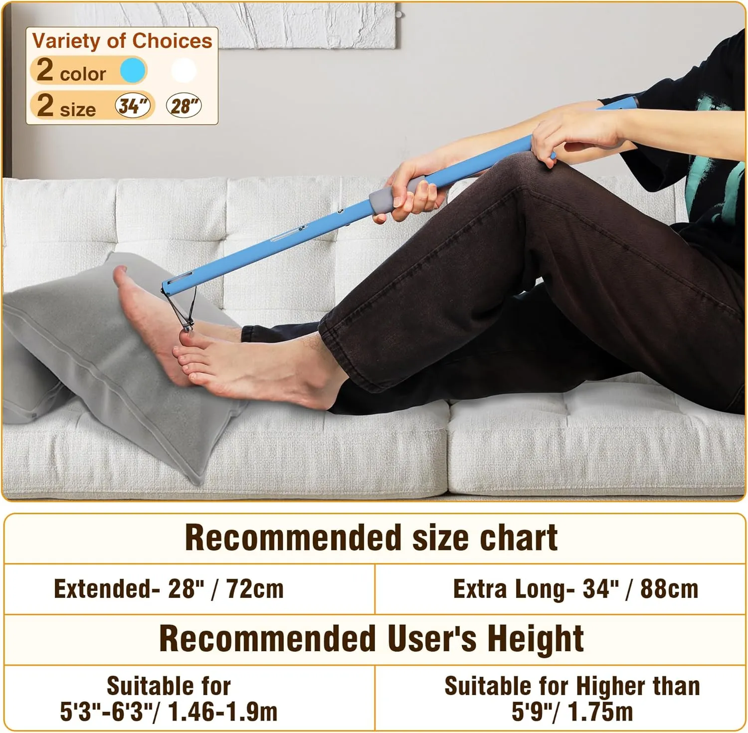 Long Handled Toenail Clippers，4mm Large Opening/No Need to Bending，for Seniors, Overweight, Disabled and Pregnant.(34" / Blue,Including 2 Clippers)