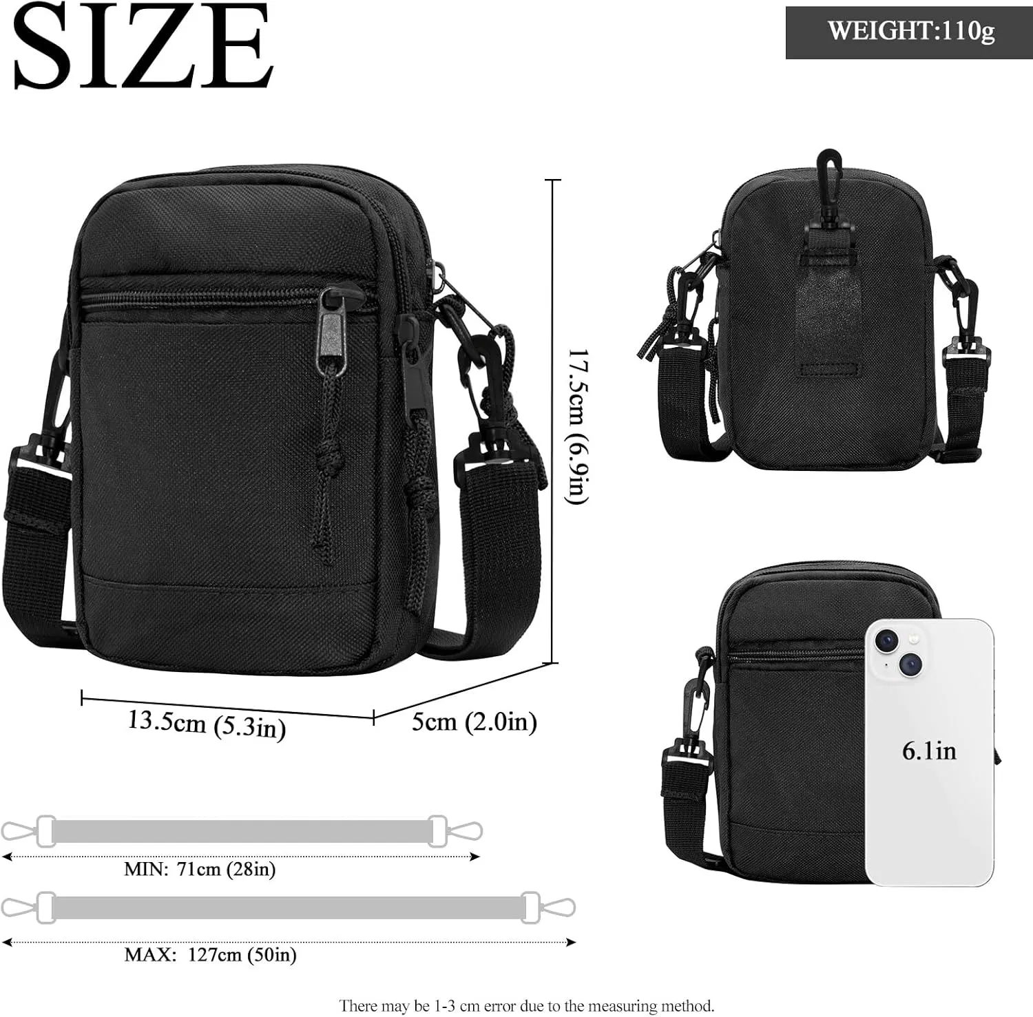 Long Keeper Small Messenger Bag for Men Women Adjustable Mini Belt Bag Crossbody Phone Bag Sling Bag Purse for Travel Sports