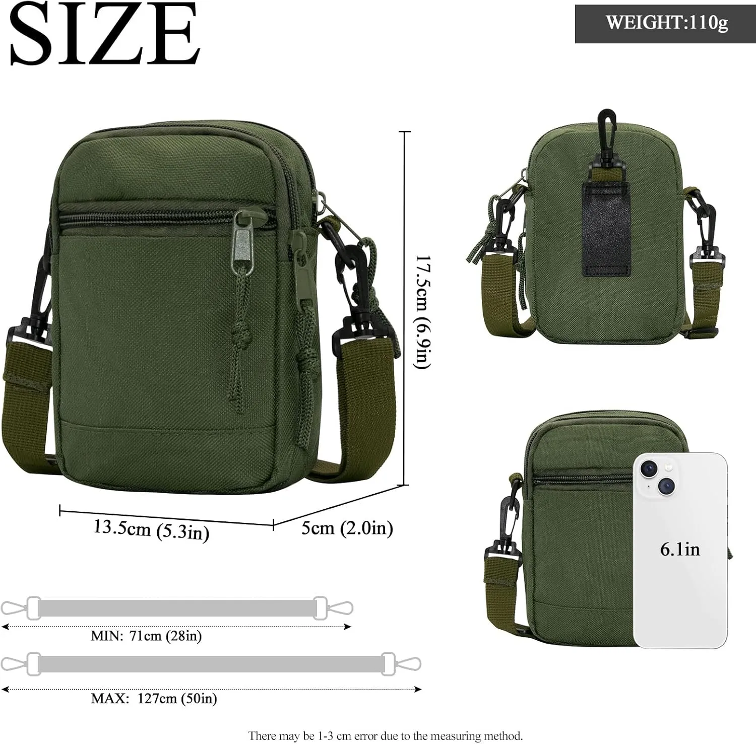 Long Keeper Small Messenger Bag for Men Women Adjustable Mini Belt Bag Crossbody Phone Bag Sling Bag Purse for Travel Sports