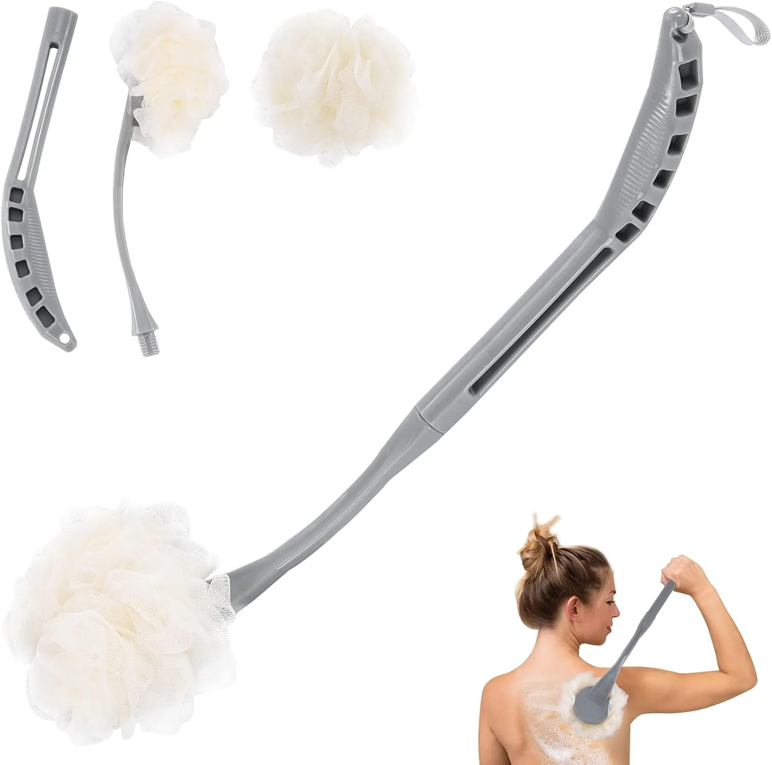 Loofah on a Stick, 20.5” Shower Sponge Loofah Back Scrubber, Exfoliation and Improved Skin Health, Back Loofah for Shower for Men Women