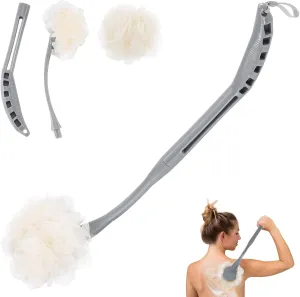 Loofah on a Stick, 20.5” Shower Sponge Loofah Back Scrubber, Exfoliation and Improved Skin Health, Back Loofah for Shower for Men Women