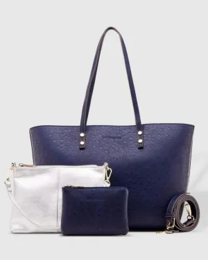 LOUENHIDE Riley Trio Ostrich Tote Bag - Navy