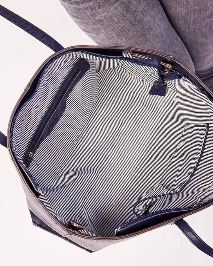 LOUENHIDE Riley Trio Ostrich Tote Bag - Navy