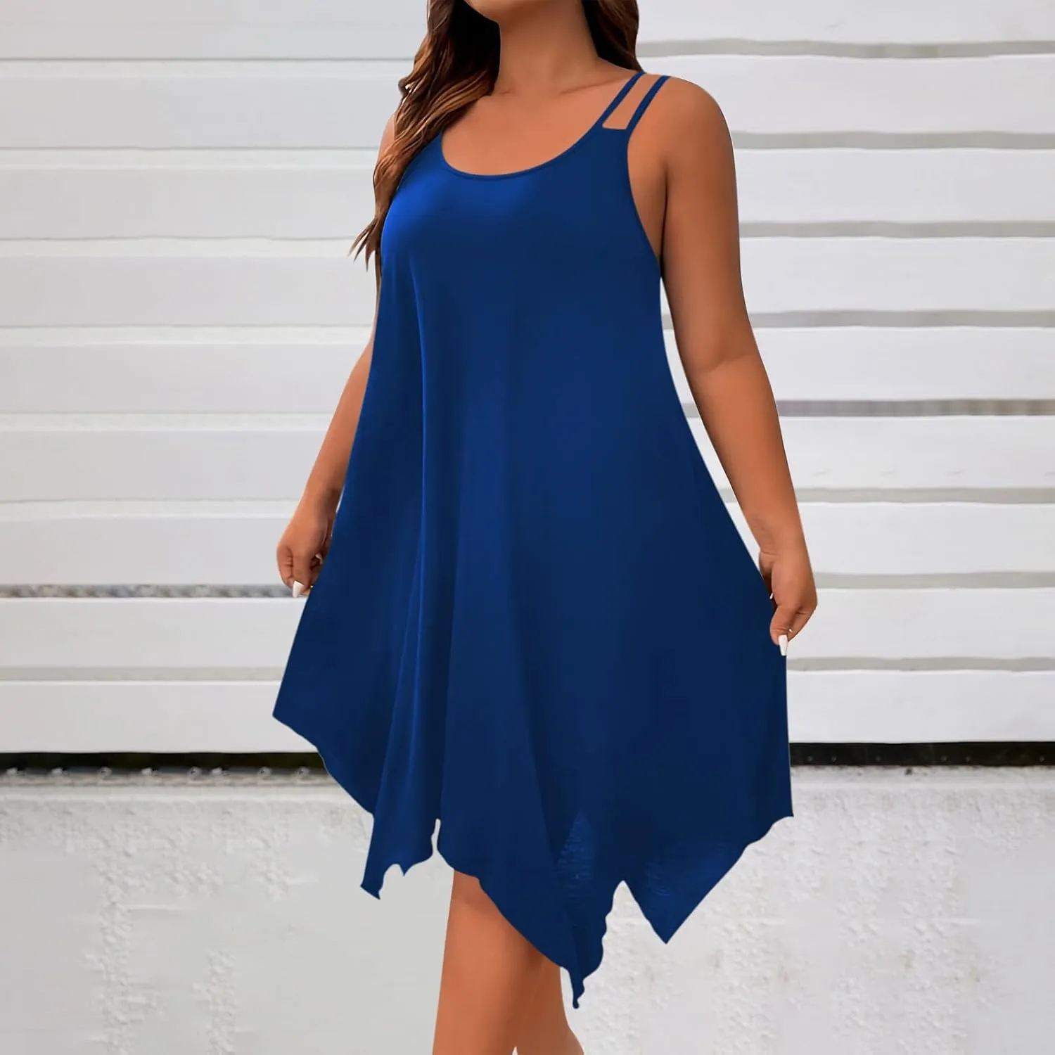 Lounge Midi Skirts for Women Summer Fashion Straps Flowy Hem Dress Loose Comfy Round Neck Dresses Daily Home Wear