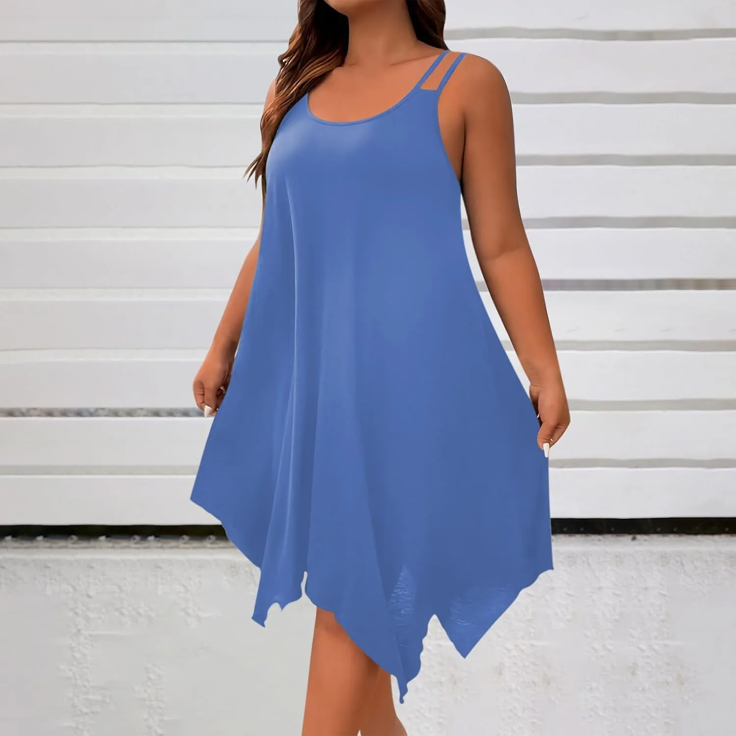 Lounge Midi Skirts for Women Summer Fashion Straps Flowy Hem Dress Loose Comfy Round Neck Dresses Daily Home Wear