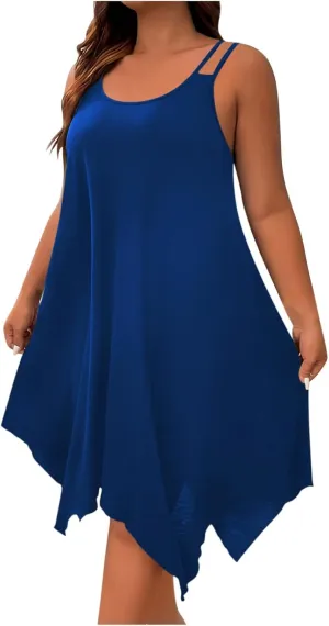 Lounge Midi Skirts for Women Summer Fashion Straps Flowy Hem Dress Loose Comfy Round Neck Dresses Daily Home Wear