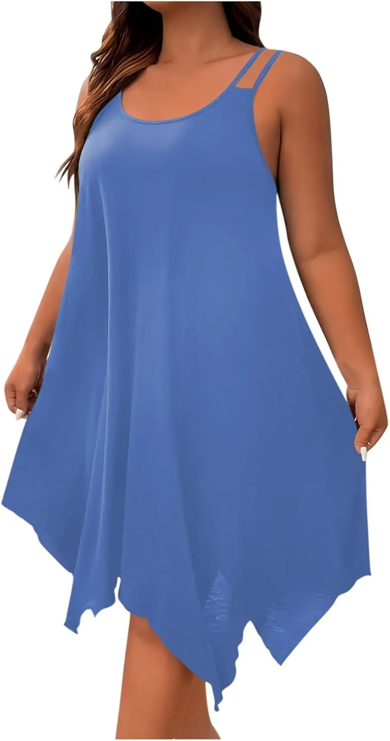 Lounge Midi Skirts for Women Summer Fashion Straps Flowy Hem Dress Loose Comfy Round Neck Dresses Daily Home Wear