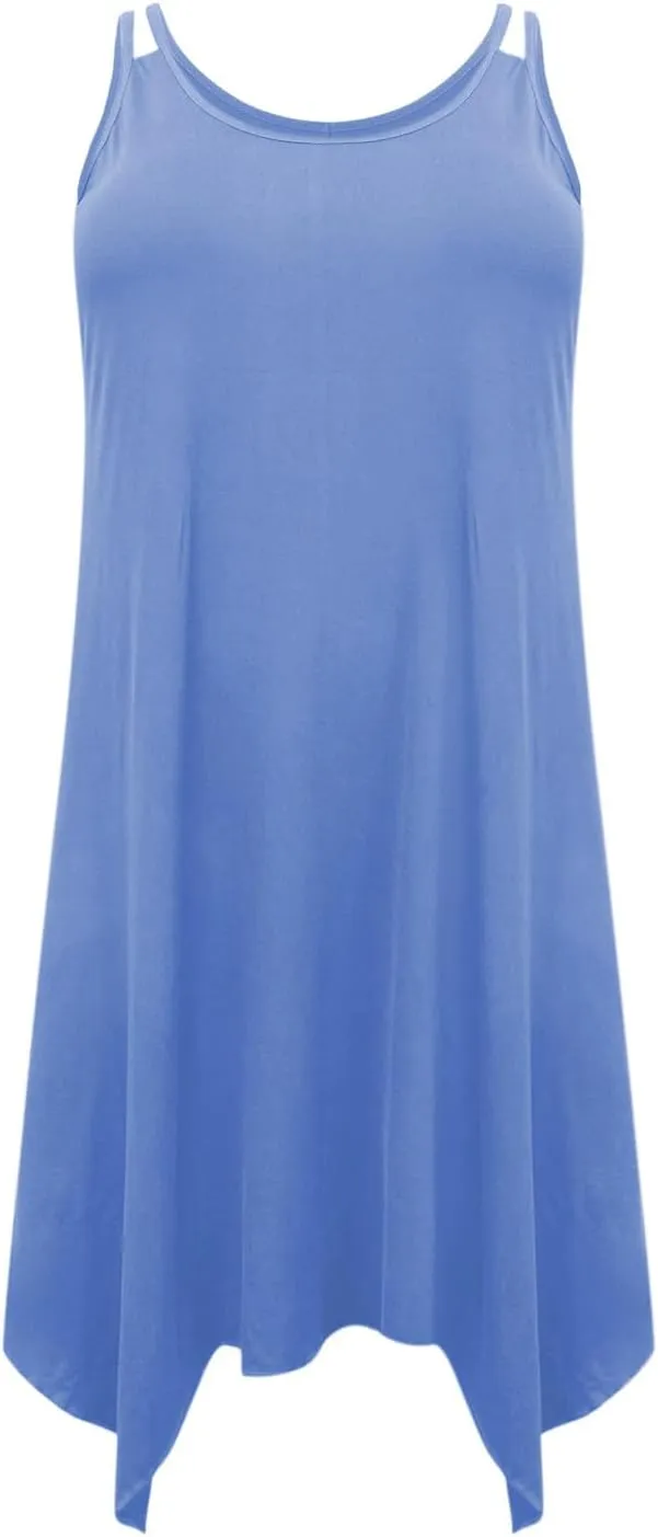Lounge Midi Skirts for Women Summer Fashion Straps Flowy Hem Dress Loose Comfy Round Neck Dresses Daily Home Wear