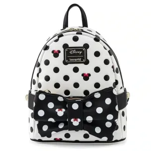 Loungefly Disney Minnie Mouse Black And White Polka Dot Mini Backpack With Detachable Fanny Pack