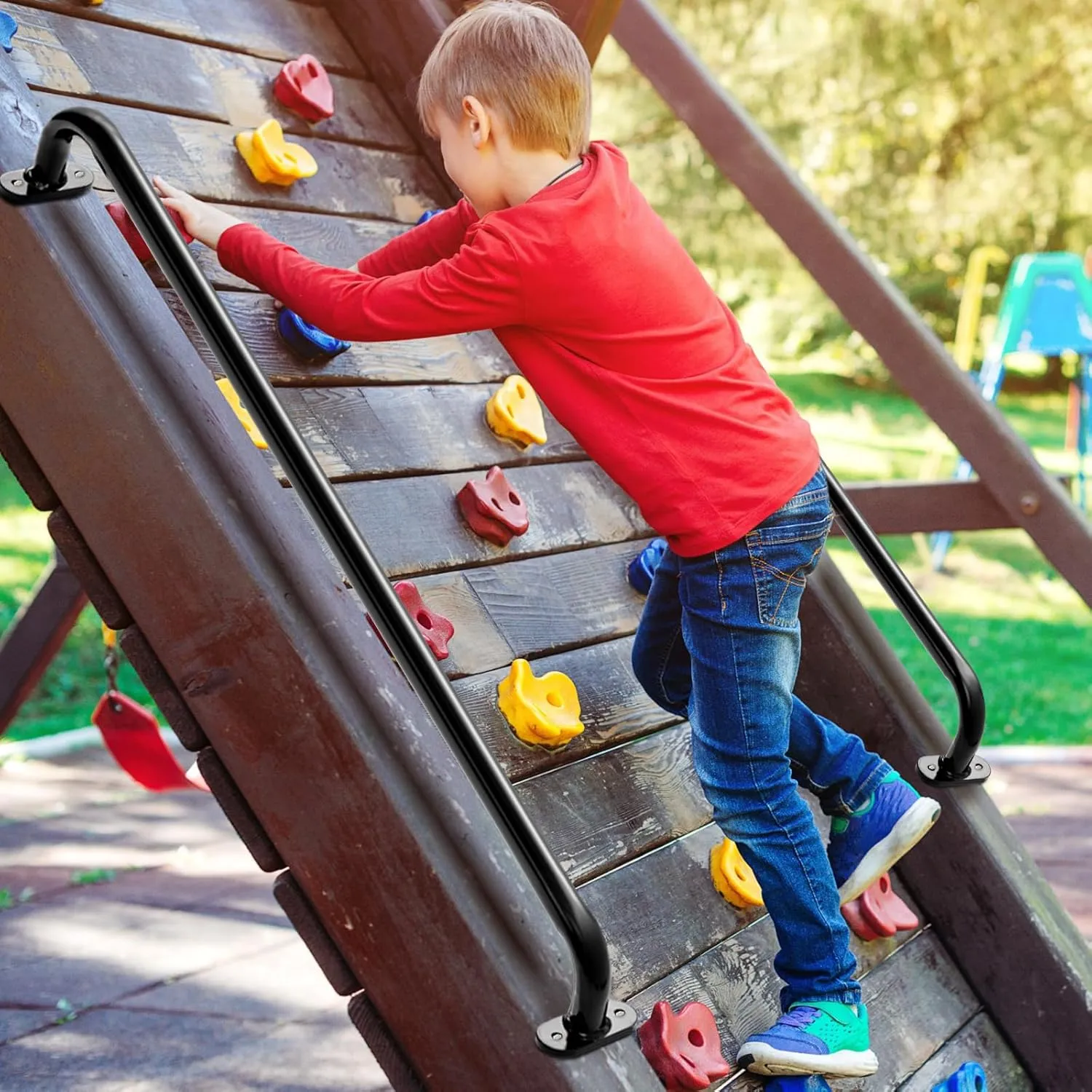 Lounsweer 4 Pack 37 Inch Playhouse Ladder Handle Monkey Bars Metal Safety Handles Grab Handle Bars for Playground Accessories for Outdoor Games Backyard Ladder House Tree House