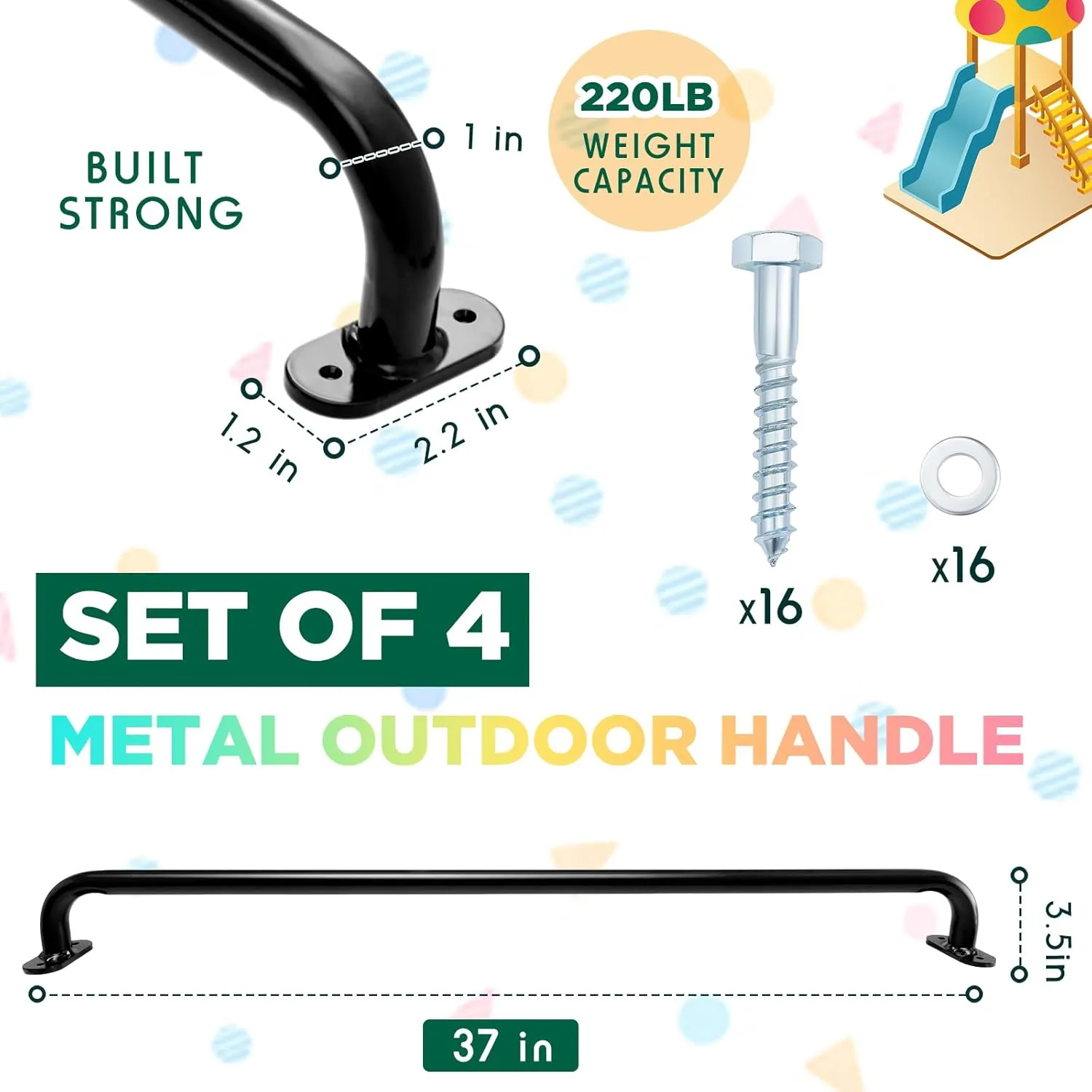 Lounsweer 4 Pack 37 Inch Playhouse Ladder Handle Monkey Bars Metal Safety Handles Grab Handle Bars for Playground Accessories for Outdoor Games Backyard Ladder House Tree House
