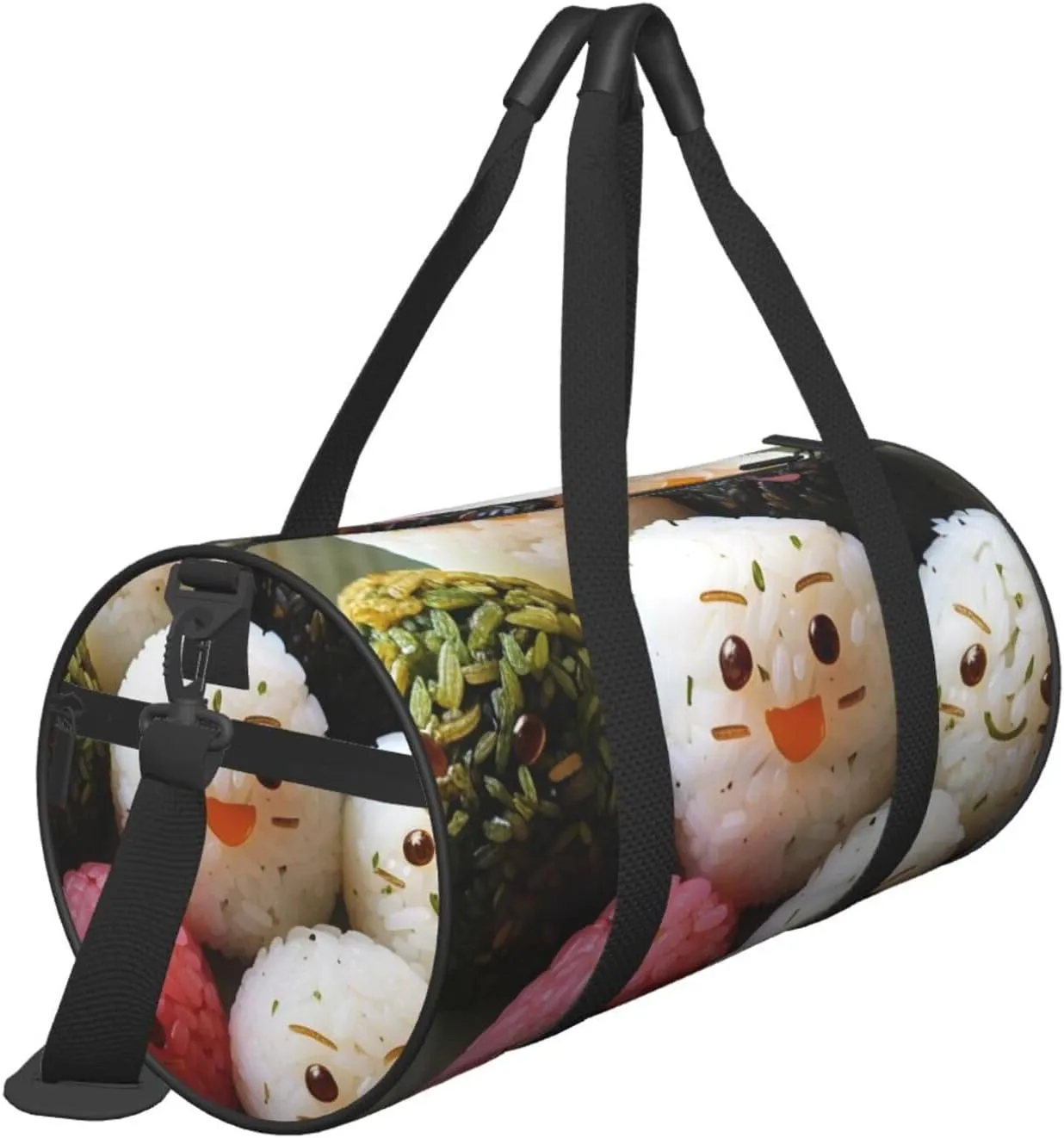 Lovely Rice Ball Printed Travel Bag,Round Personal Item Storage bag,Foldie Duffel Bag for Traveling Vacation,Fitness,Sports