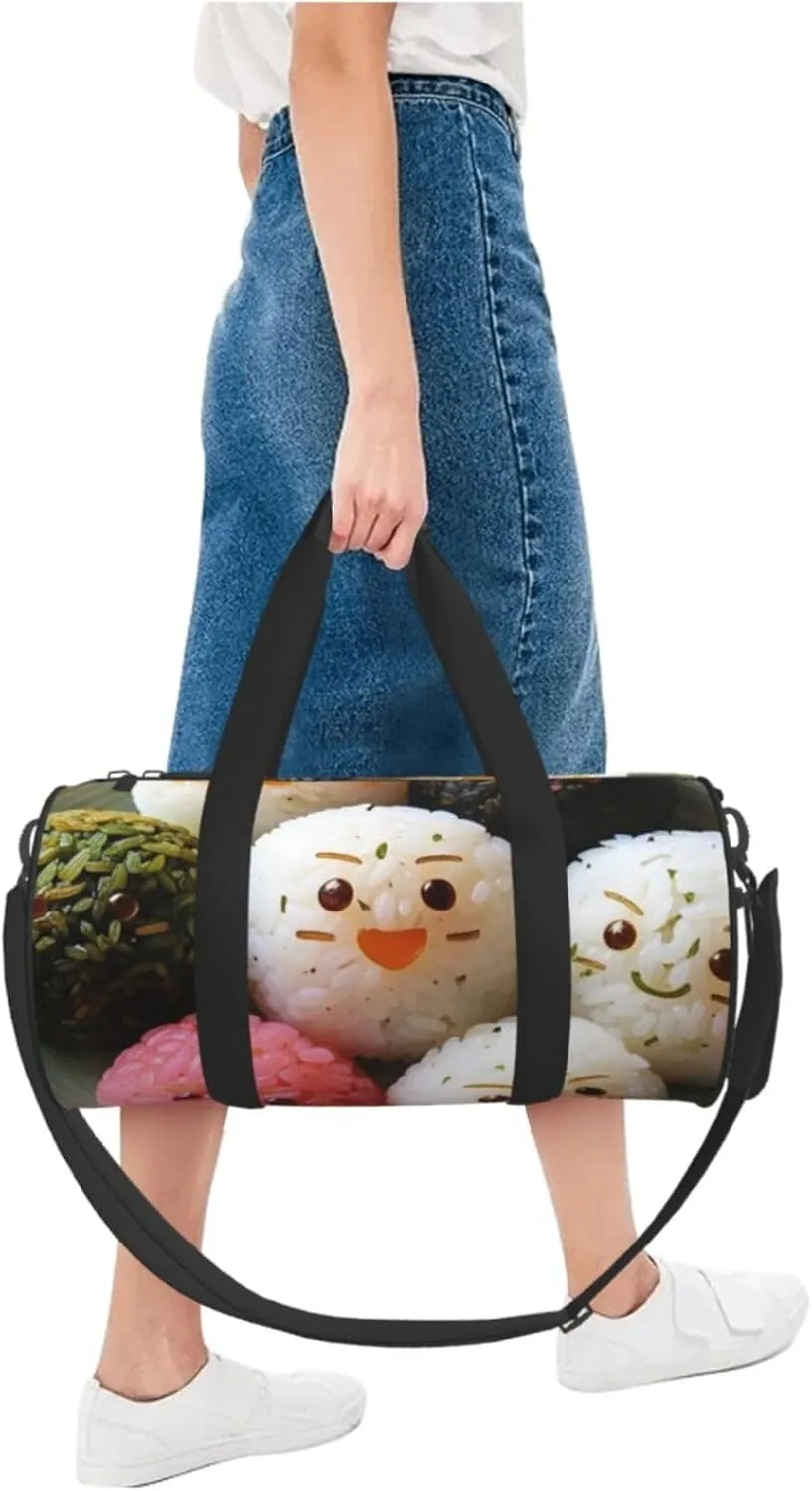Lovely Rice Ball Printed Travel Bag,Round Personal Item Storage bag,Foldie Duffel Bag for Traveling Vacation,Fitness,Sports