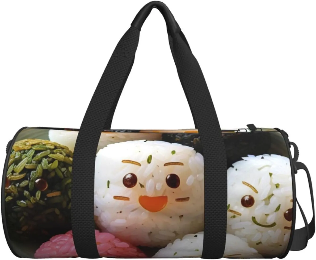 Lovely Rice Ball Printed Travel Bag,Round Personal Item Storage bag,Foldie Duffel Bag for Traveling Vacation,Fitness,Sports