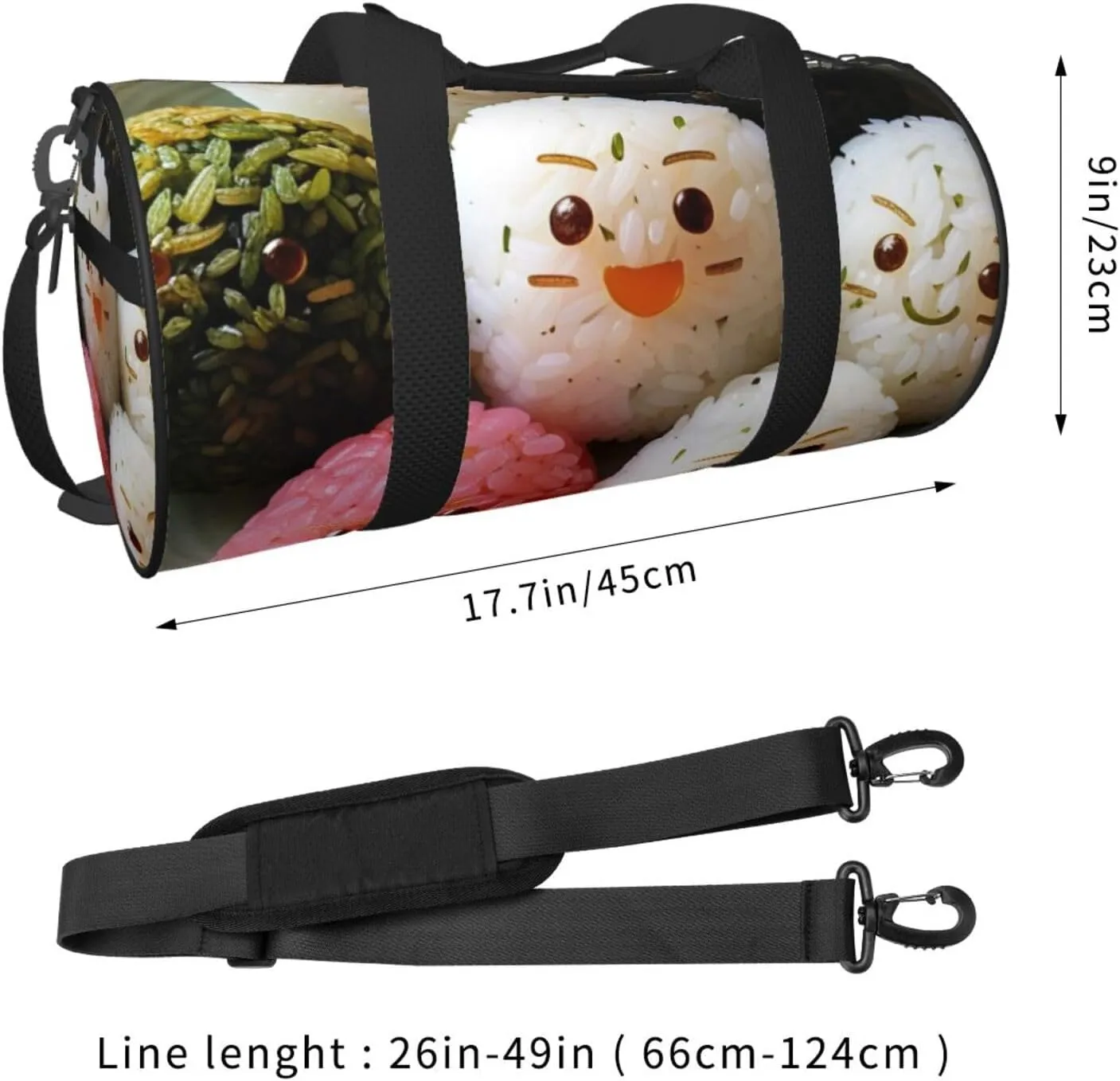 Lovely Rice Ball Printed Travel Bag,Round Personal Item Storage bag,Foldie Duffel Bag for Traveling Vacation,Fitness,Sports