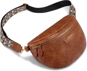 LOVEVOOK Fanny Packs for Women Cross Body, Vegan Leather Belt Bag for Women, Waterproof Sling Purse Fashion Waist Pack Designer Chest Bum Bag with Boho Style Strap