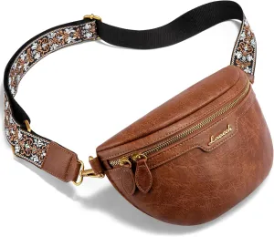 LOVEVOOK Fanny Packs for Women Cross Body, Vegan Leather Belt Bag for Women, Waterproof Sling Purse Fashion Waist Pack Designer Chest Bum Bag with Boho Style Strap