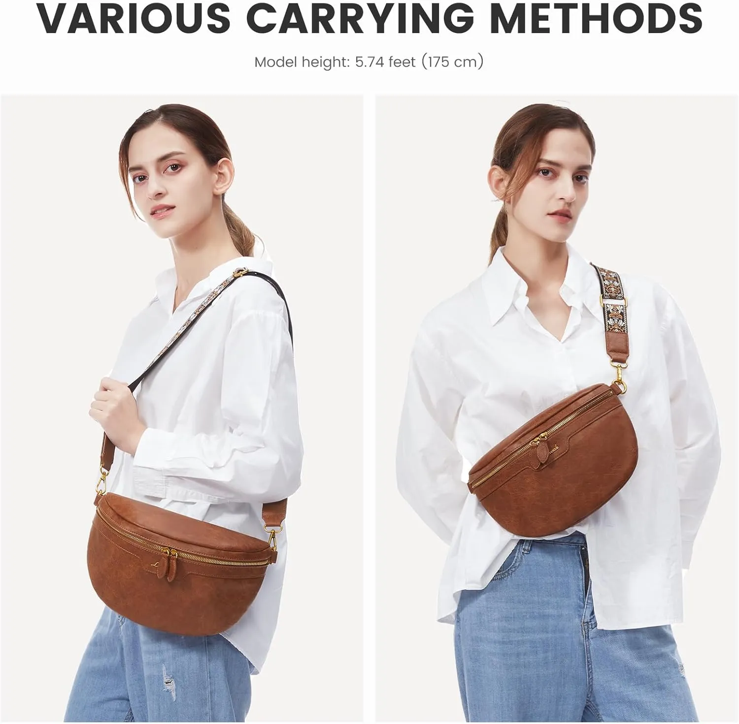 LOVEVOOK Fanny Packs for Women Cross Body, Vegan Leather Belt Bag for Women, Waterproof Sling Purse Fashion Waist Pack Designer Chest Bum Bag with Boho Style Strap