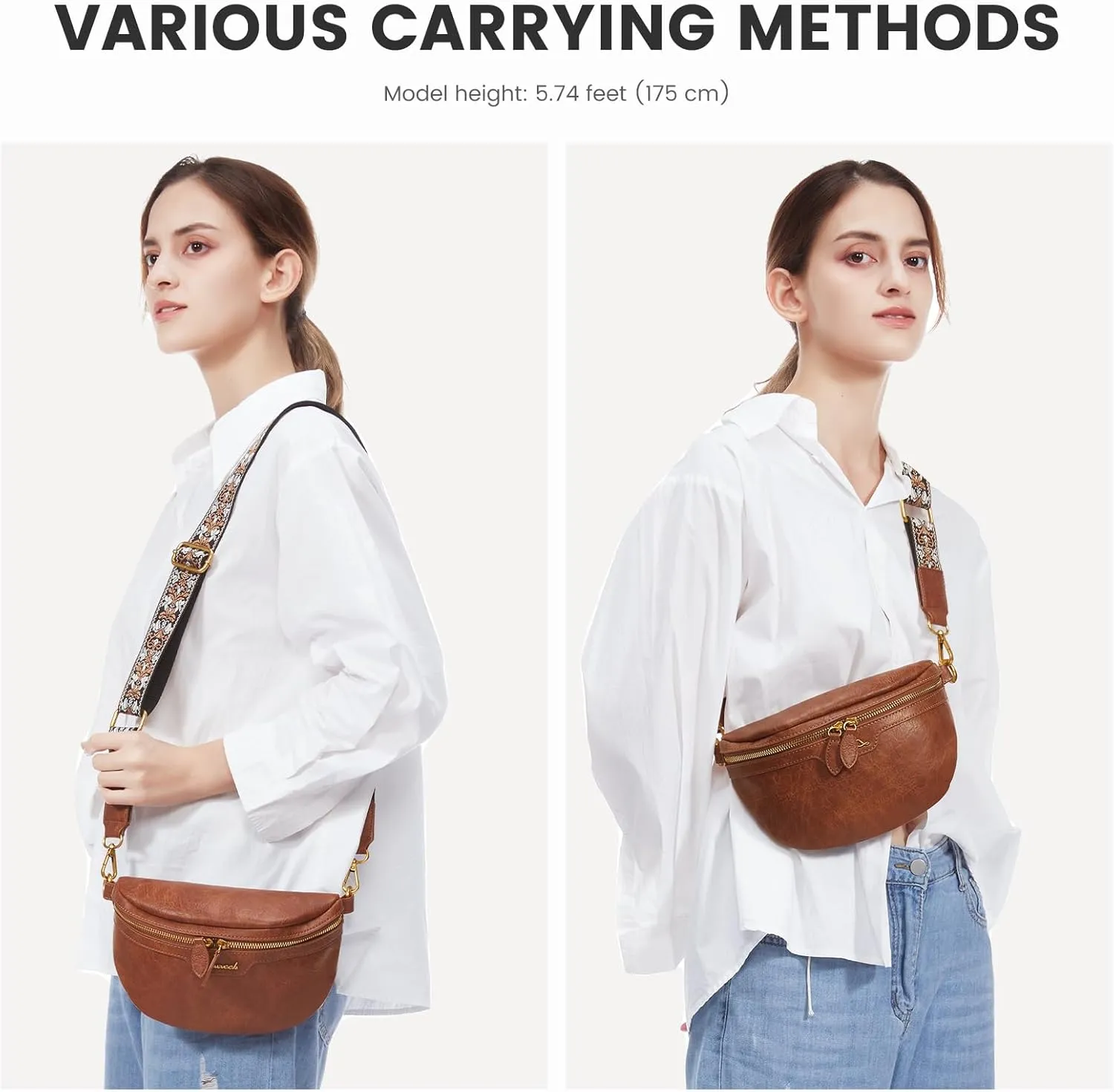 LOVEVOOK Fanny Packs for Women Cross Body, Vegan Leather Belt Bag for Women, Waterproof Sling Purse Fashion Waist Pack Designer Chest Bum Bag with Boho Style Strap