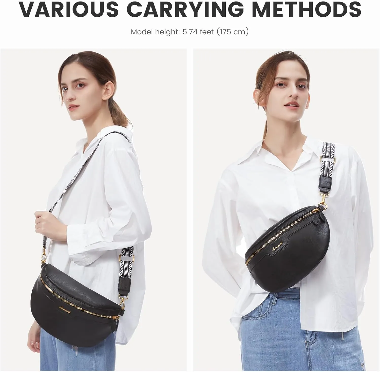 LOVEVOOK Fanny Packs for Women Cross Body, Vegan Leather Belt Bag for Women, Waterproof Sling Purse Fashion Waist Pack Designer Chest Bum Bag with Boho Style Strap
