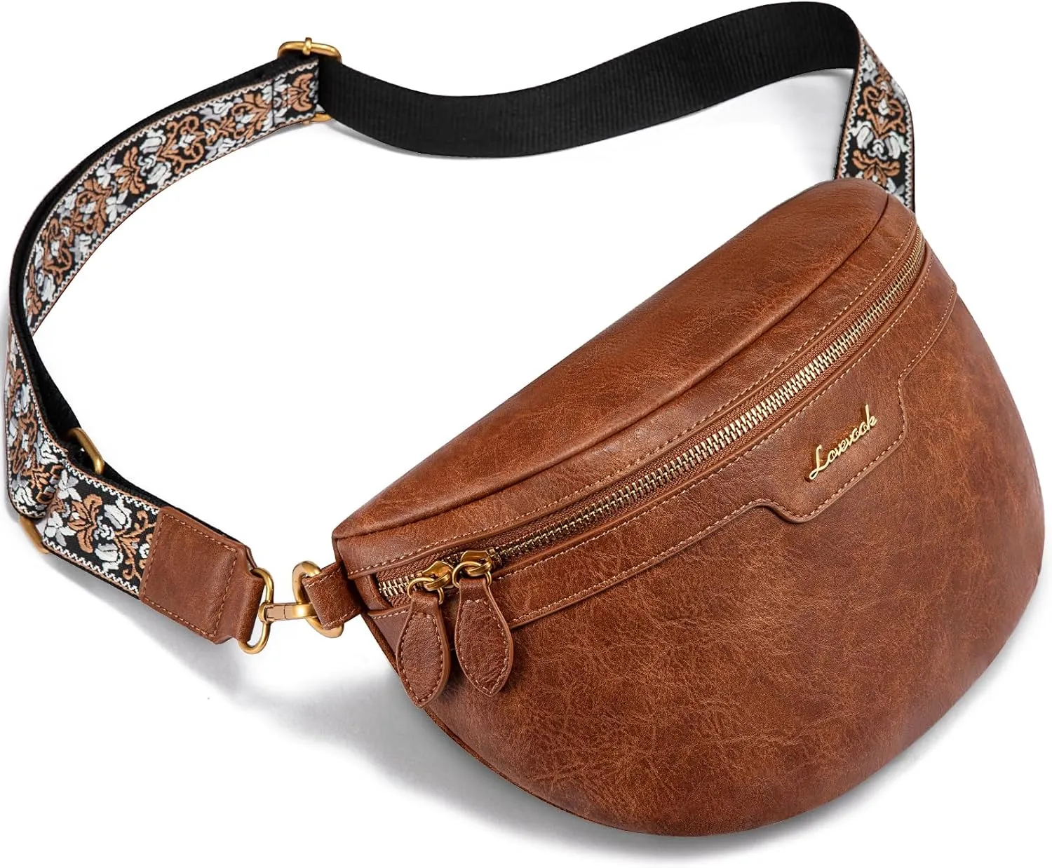 LOVEVOOK Fanny Packs for Women Cross Body, Vegan Leather Belt Bag for Women, Waterproof Sling Purse Fashion Waist Pack Designer Chest Bum Bag with Boho Style Strap