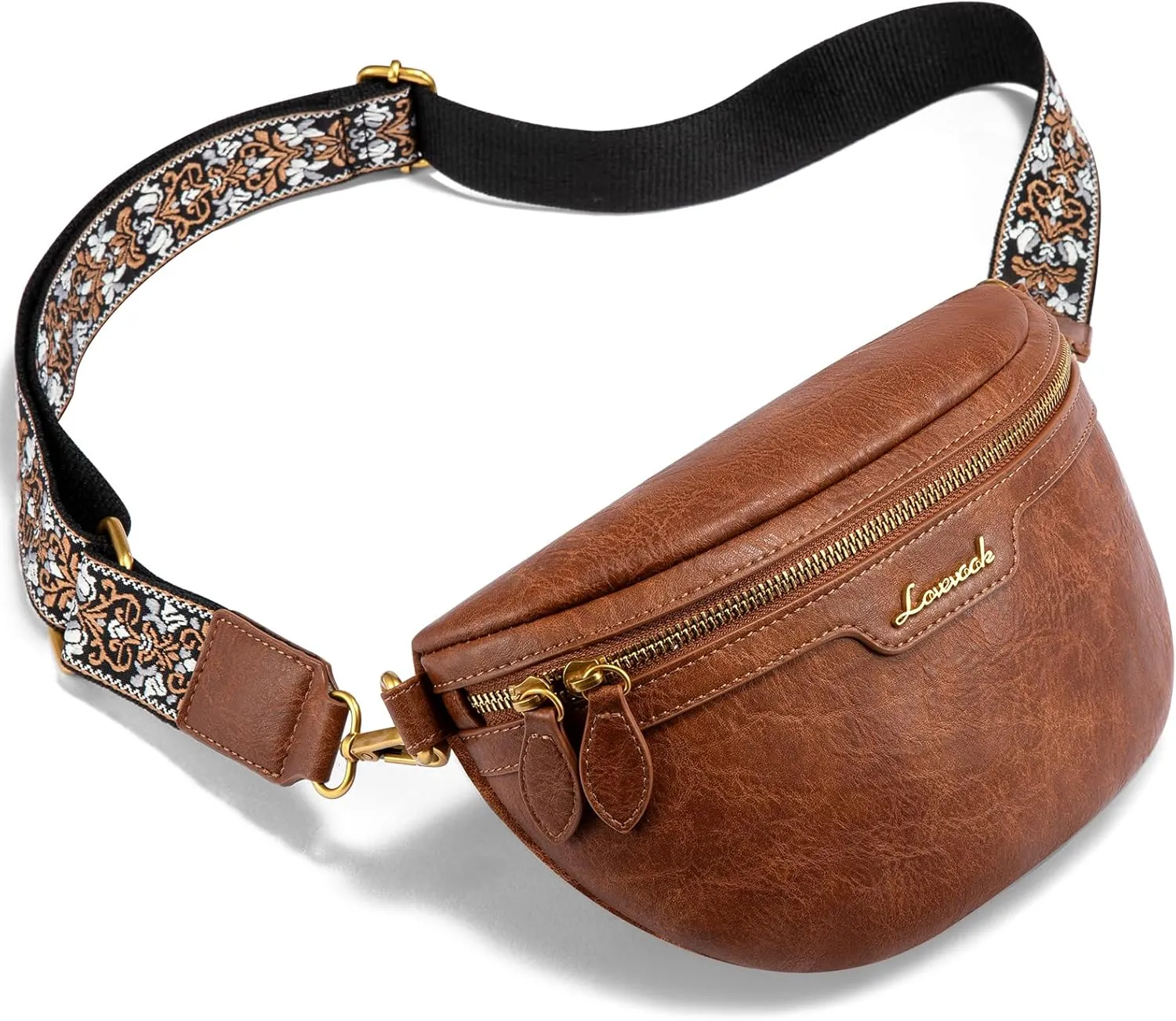 LOVEVOOK Fanny Packs for Women Cross Body, Vegan Leather Belt Bag for Women, Waterproof Sling Purse Fashion Waist Pack Designer Chest Bum Bag with Boho Style Strap