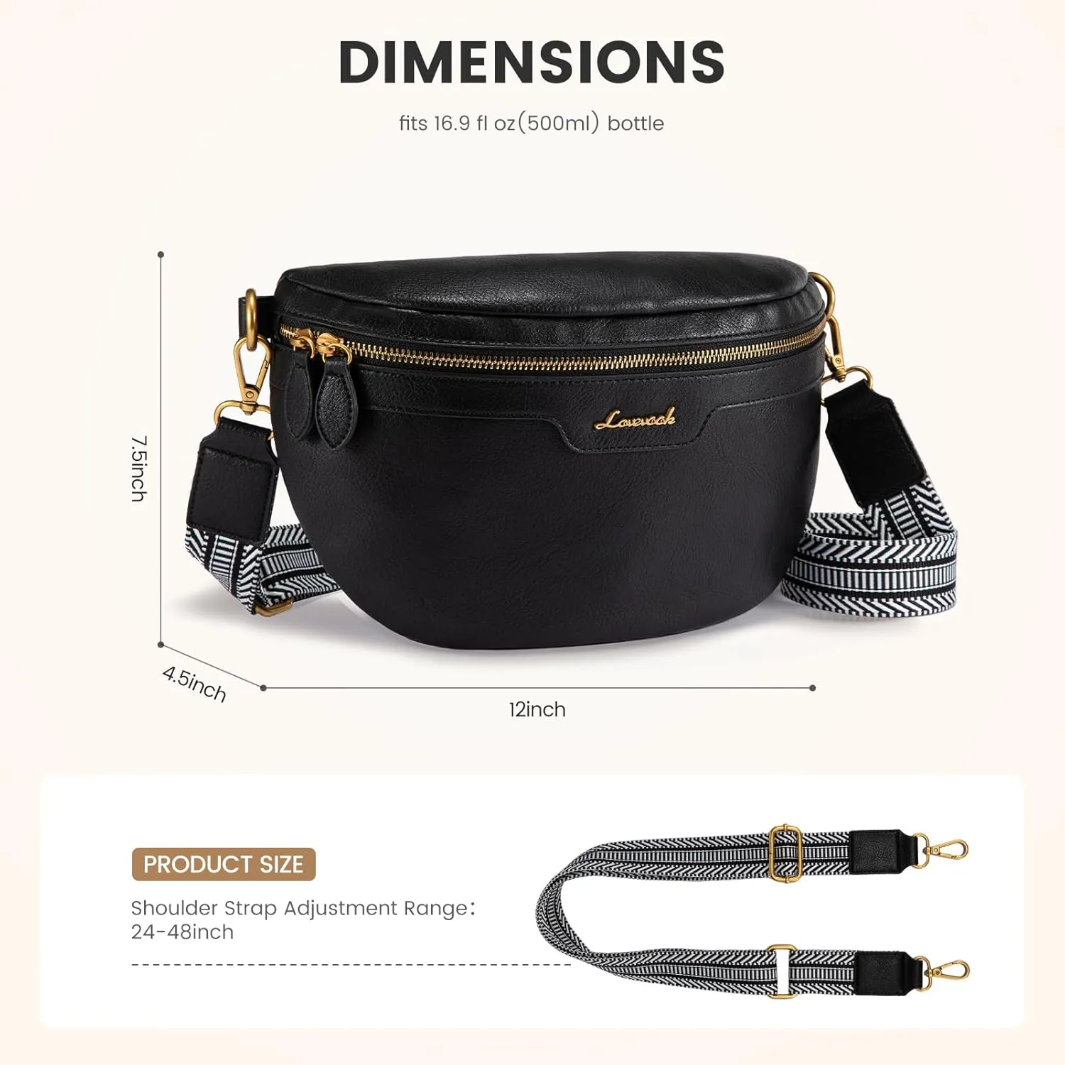LOVEVOOK Fanny Packs for Women Cross Body, Vegan Leather Belt Bag for Women, Waterproof Sling Purse Fashion Waist Pack Designer Chest Bum Bag with Boho Style Strap