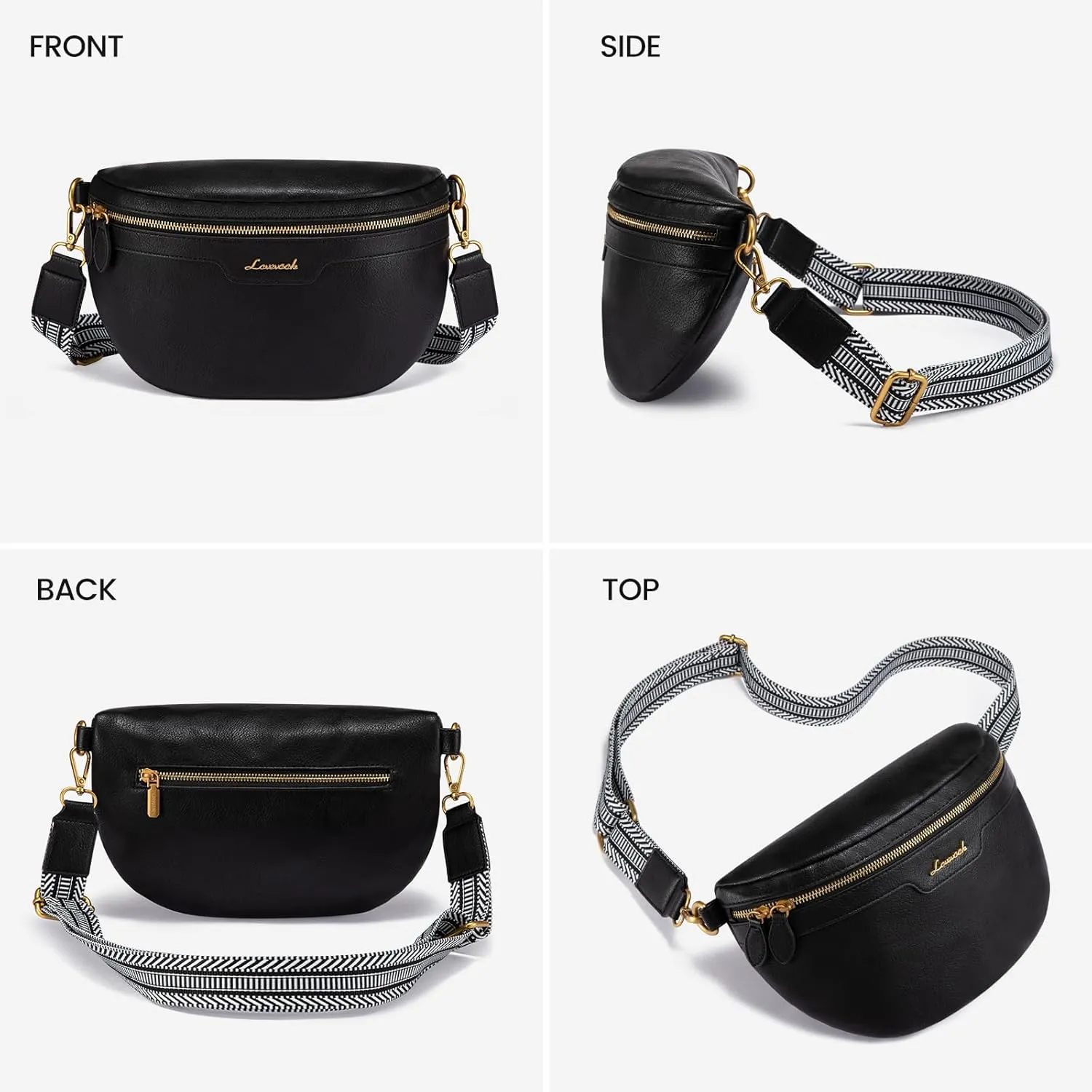 LOVEVOOK Fanny Packs for Women Cross Body, Vegan Leather Belt Bag for Women, Waterproof Sling Purse Fashion Waist Pack Designer Chest Bum Bag with Boho Style Strap
