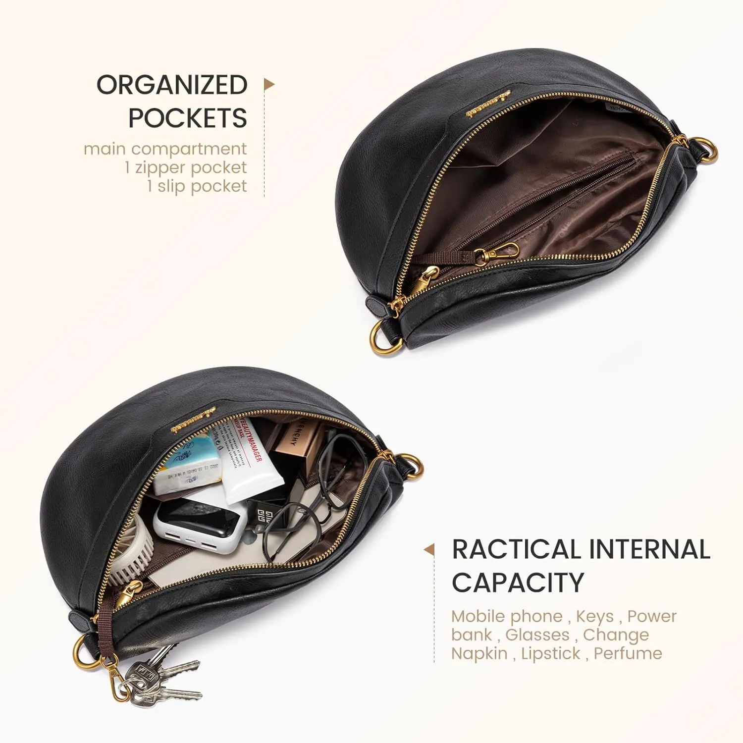 LOVEVOOK Fanny Packs for Women Cross Body, Vegan Leather Belt Bag for Women, Waterproof Sling Purse Fashion Waist Pack Designer Chest Bum Bag with Boho Style Strap