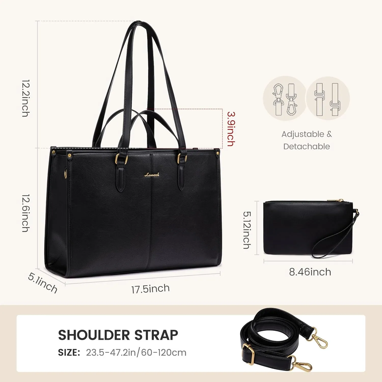 LOVEVOOK Vintage Leather Laptop Tote Bag - 17.3 inch Women's Work Bag with Clutch, Briefcase Shoulder Handbag for Business, Office, Teacher