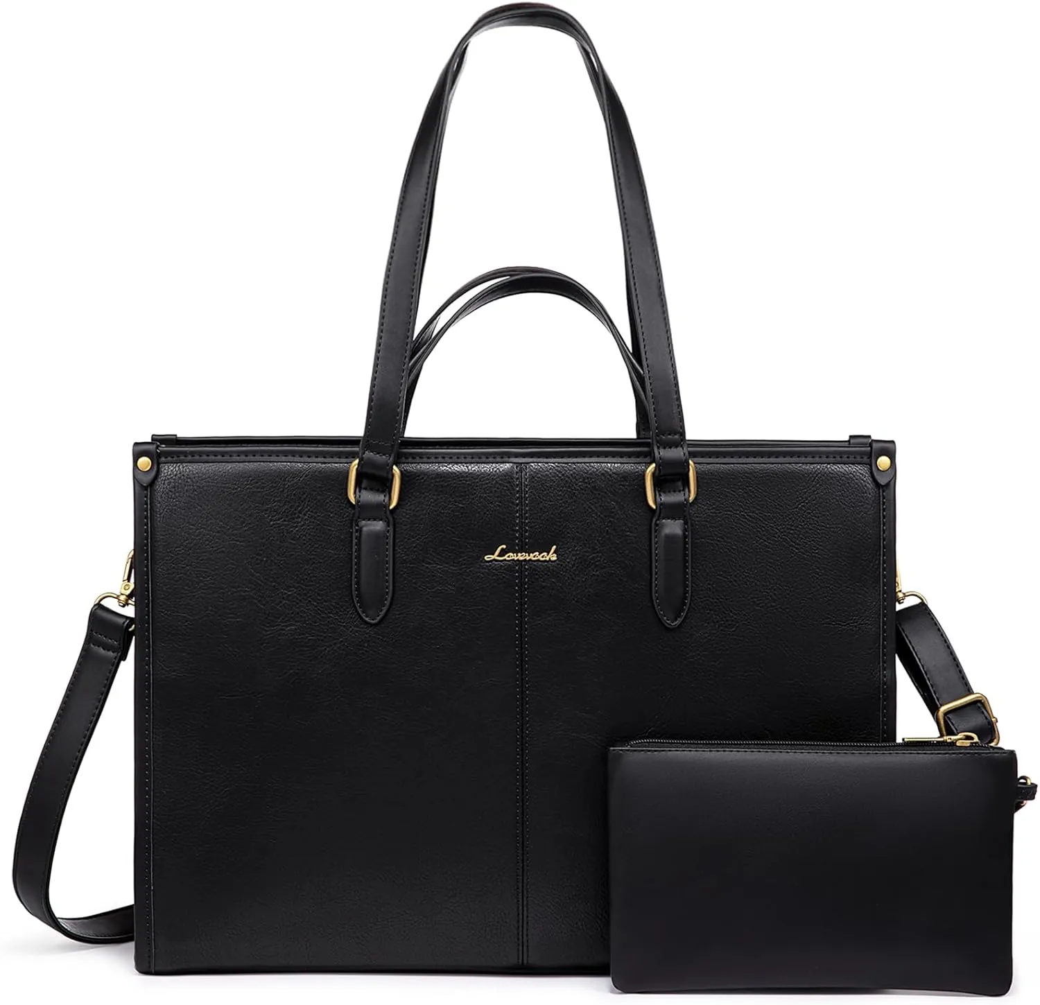 LOVEVOOK Vintage Leather Laptop Tote Bag - 17.3 inch Women's Work Bag with Clutch, Briefcase Shoulder Handbag for Business, Office, Teacher