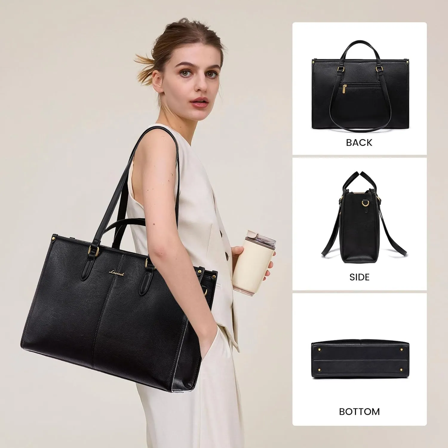 LOVEVOOK Vintage Leather Laptop Tote Bag - 17.3 inch Women's Work Bag with Clutch, Briefcase Shoulder Handbag for Business, Office, Teacher