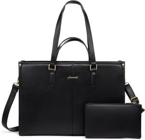 LOVEVOOK Vintage Leather Laptop Tote Bag - 17.3 inch Women's Work Bag with Clutch, Briefcase Shoulder Handbag for Business, Office, Teacher