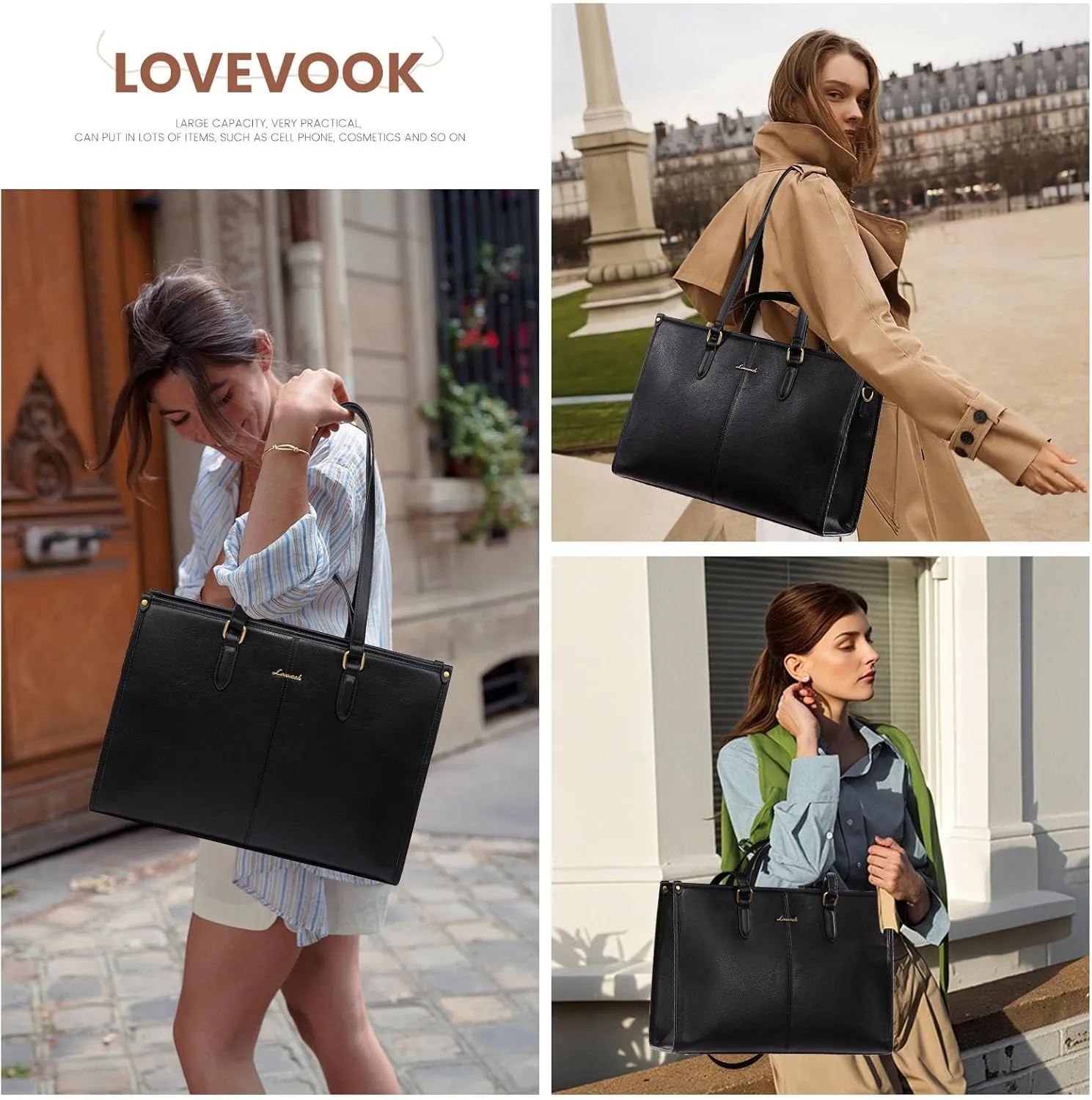 LOVEVOOK Vintage Leather Laptop Tote Bag - 17.3 inch Women's Work Bag with Clutch, Briefcase Shoulder Handbag for Business, Office, Teacher